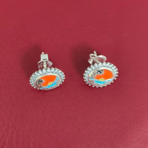 St. Thomas Beach Stud Earring Round Earring Travel Vacation S925 Silver - Picture 3 of 8